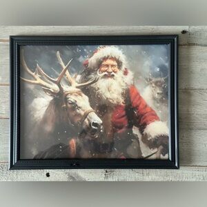 Santa's Reindeer Companionship Vintage Christmas Wall Framed 8x10” Art Christmas